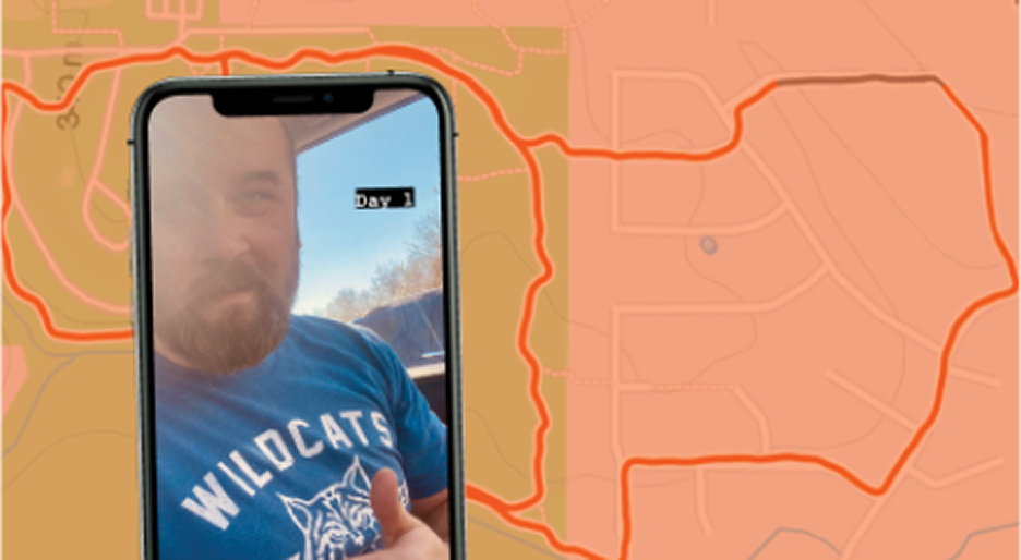 Phone showing a video diary over a map of a walking route