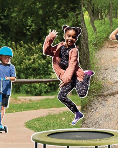 Multiple pictures of kids playing outside