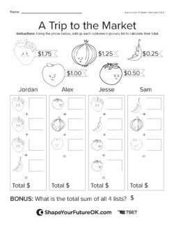 a trip to the market worksheet