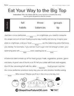 eat your way to the big top - fill in the blank worksheet