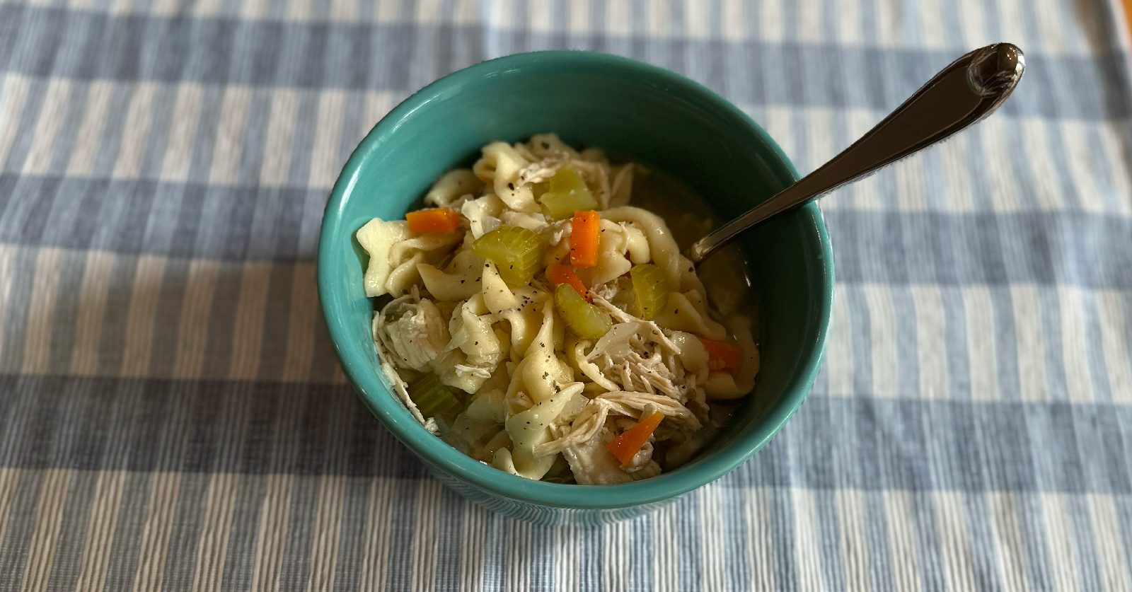 Chicken noodle soup that has been slow cooked to perfection 