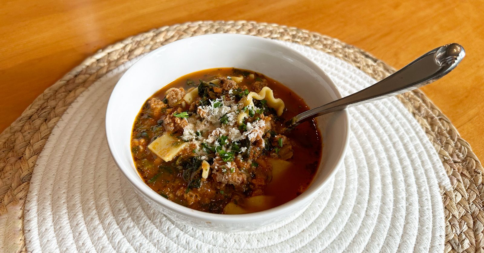 Healthy Lasagna Soup that has been slow cooked