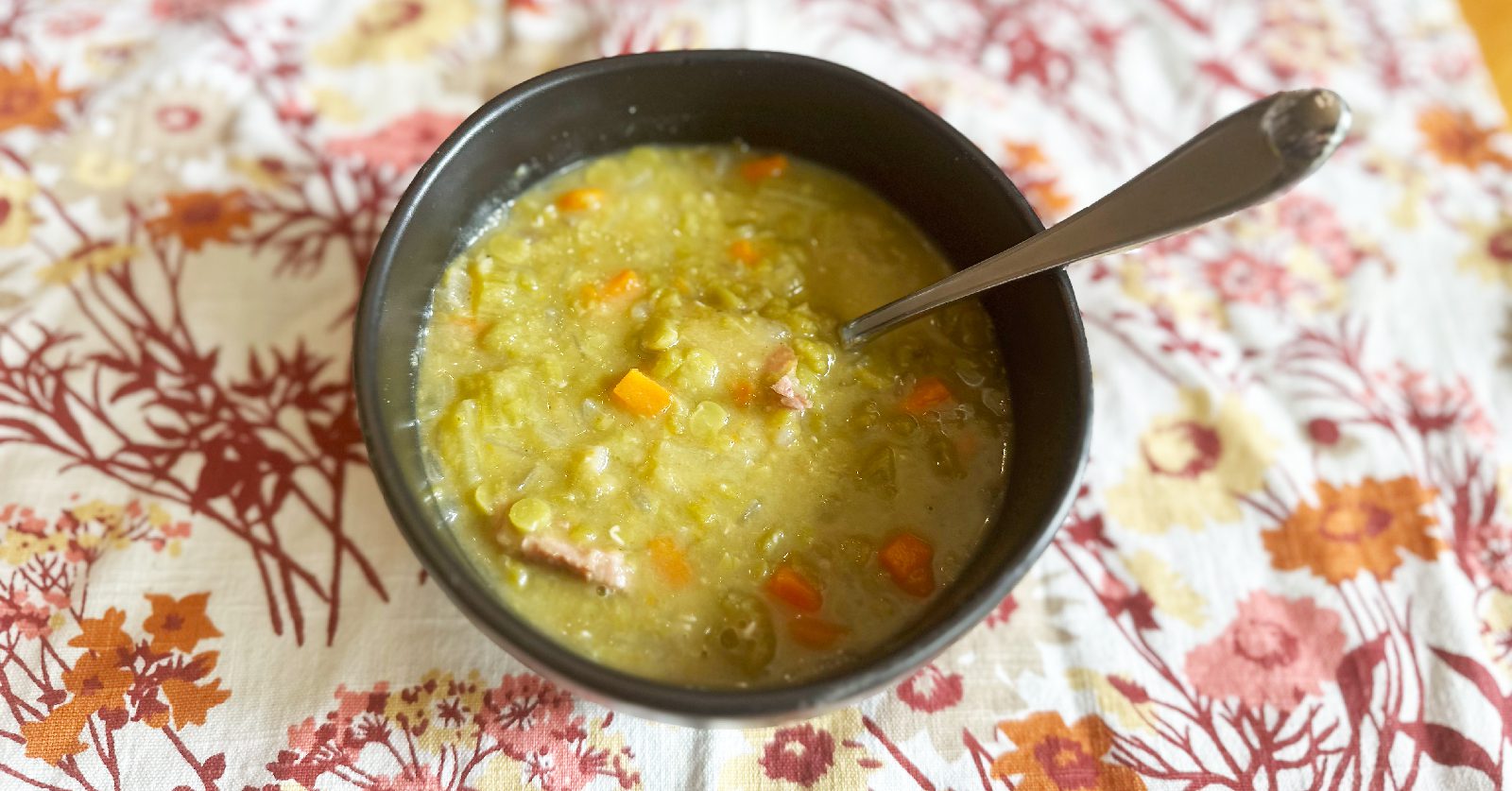 A bowl of Split Pea Soup that has been slow cooked. 