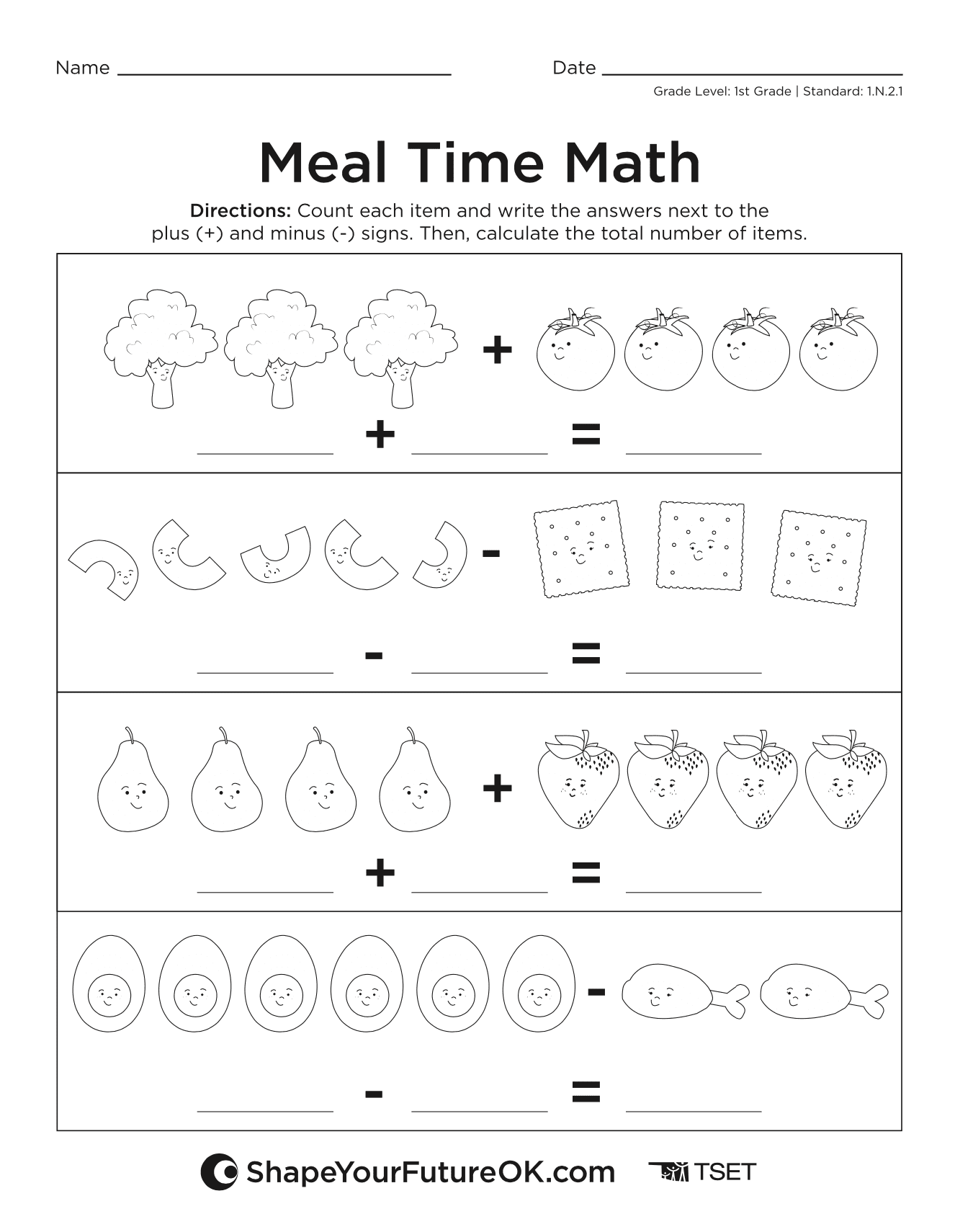 Meal time math worksheet