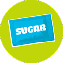 Illustrated sugar packet on a green circle background
