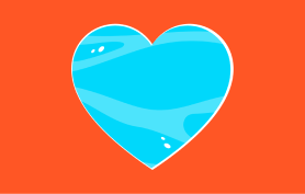 Water in the shape of a heart on orange background