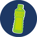 Illustrated sports drink bottle on a navy circle background