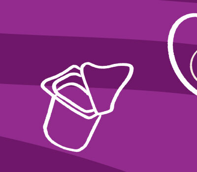 A young girl smiling and holding a bowl of yogurt topped with fresh berries, next to outline illustrations of high-protein snacks including a yogurt cup, an egg, and a watermelon slice, on a purple background.