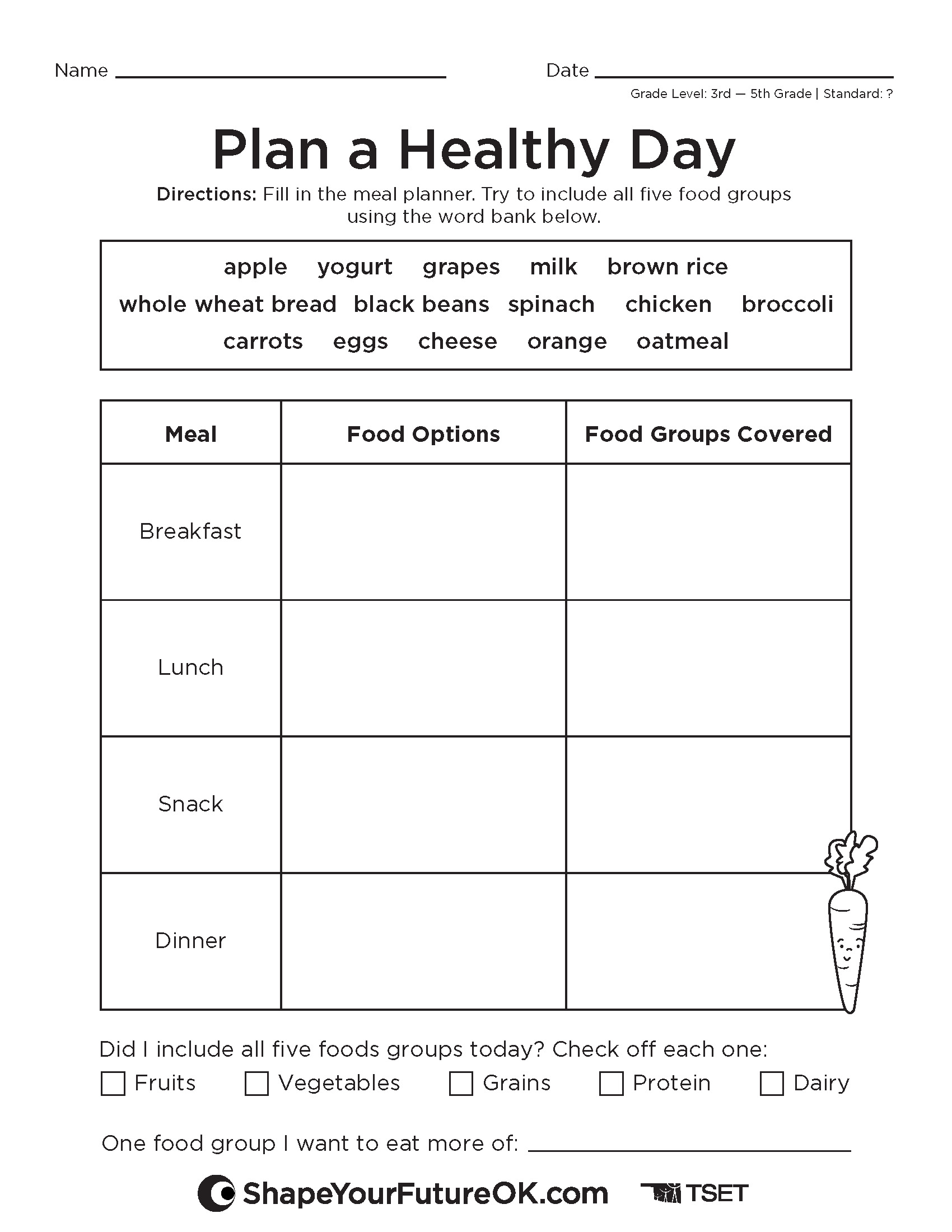 Plan a Healthy Day | 3rd-5th Grade